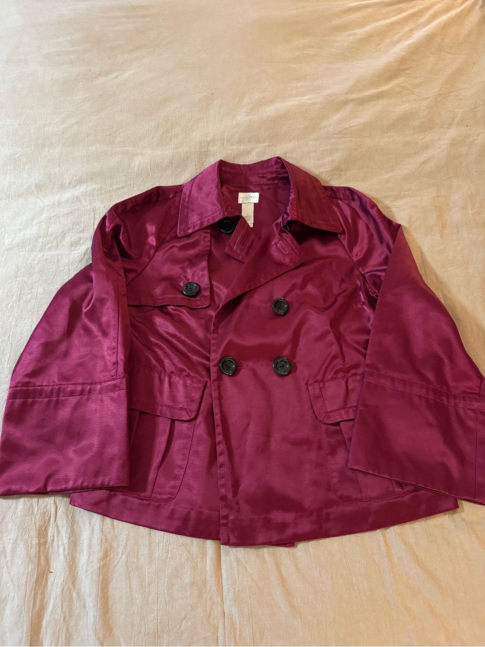 Emma James Satin Double-Breasted Peacoat - Magenta